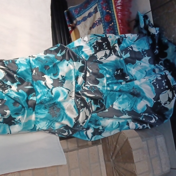 Jump Strapless Prom Homecoming Formal Blue Floral Beaded Long Maxi Dress - Picture 3 of 12